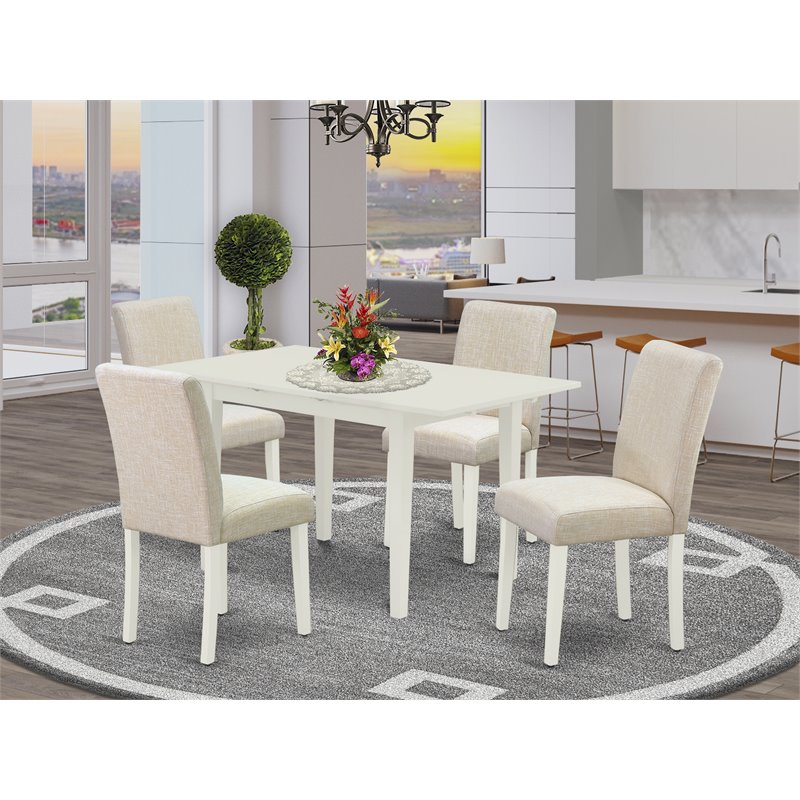 East West Furniture Norfolk 5-piece Wood Dining Set in Linen White