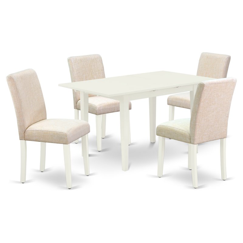 East West Furniture Norfolk 5-piece Wood Dining Set in Linen White