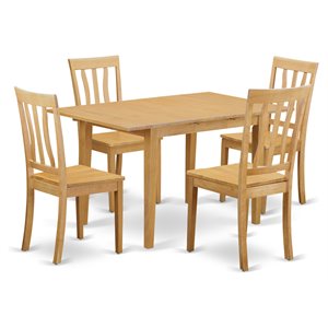 east west furniture norfolk 5-piece traditional wood dining table set in oak