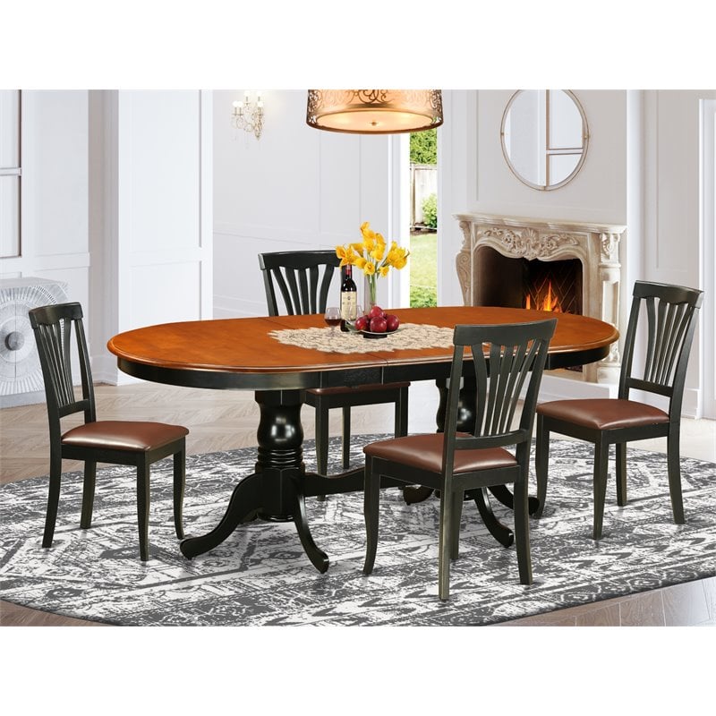 East West Furniture Plainville 5-piece Dining Table and Chairs in Black/Cherry