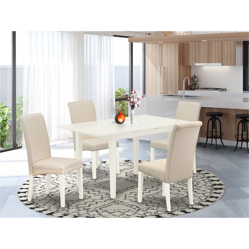 East West Furniture Norfolk 5-piece Wood Dining Set w/ High Back Chairs in White