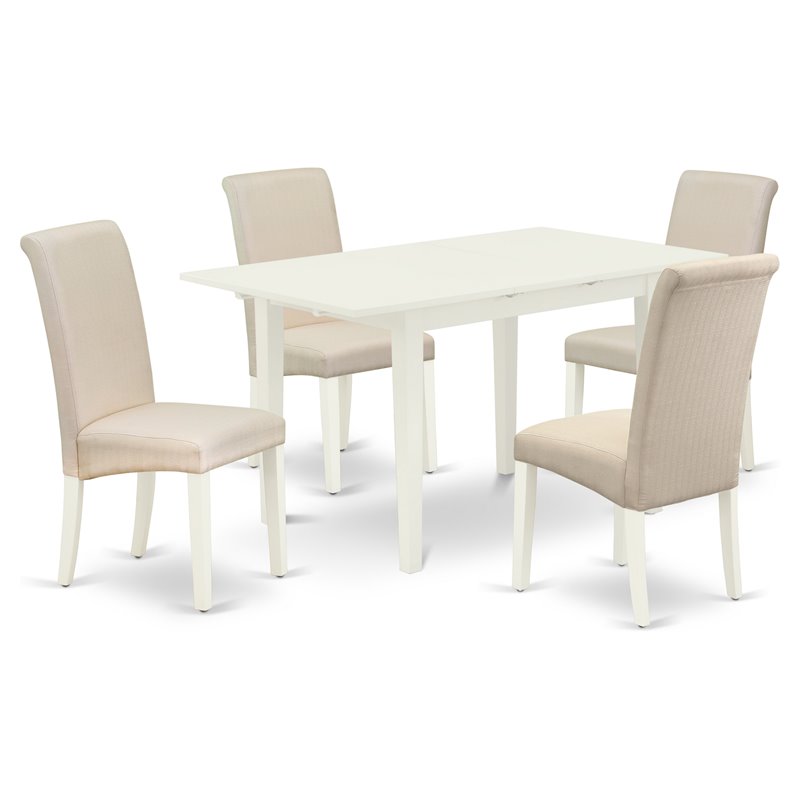 East West Furniture Norfolk 5-piece Wood Dining Set w/ High Back Chairs in White