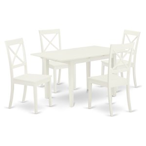 East West Furniture Norfolk 5-piece Wood Dining Set with X-Back Chairs in White