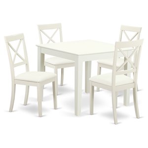 East West Furniture Oxford 5-piece Wood Dining Set with Leather Seat in White