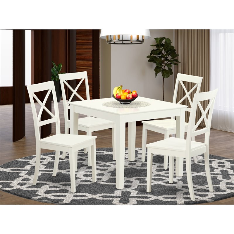 East West Furniture Oxford 5Pcs Wood Kitchen Set in Linen White