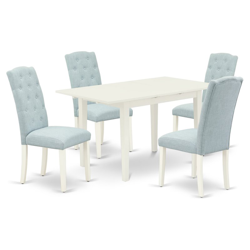 East West Furniture Norfolk 5-piece Dining Set with Button Tufted Back in White