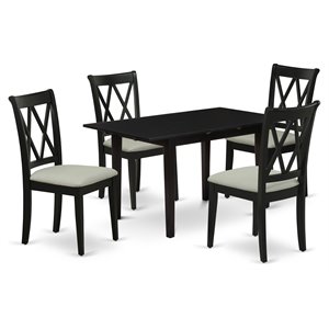 East West Furniture Norfolk 5-piece Wood Dining Set with Linen Seat in Black