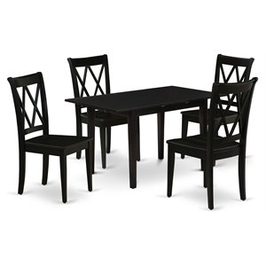 East West Furniture Norfolk 5-piece Dining Set with Wood Seat in Black