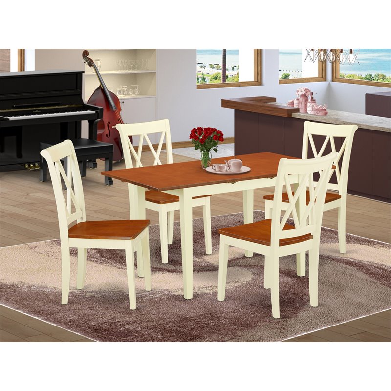 East West Furniture Norfolk 5-piece Wood Dining Table and Chair Set in Cherry