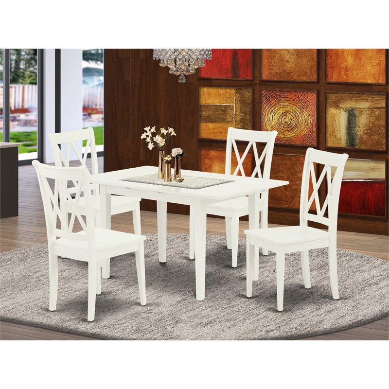 East West Furniture Norfolk 5-piece Dining Set with Double X- Back in White
