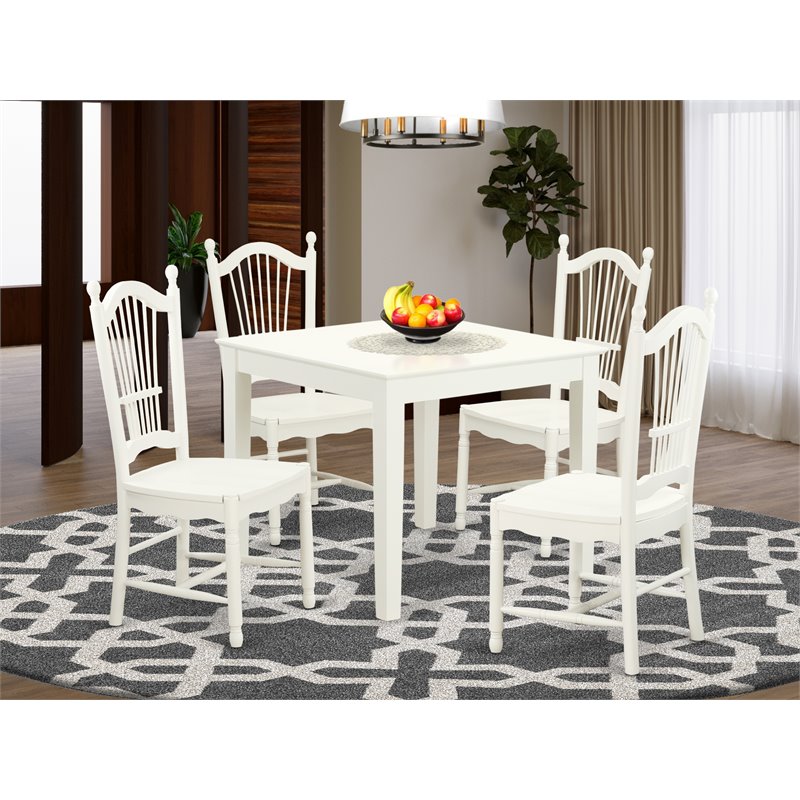 East West Furniture Oxford 5-piece Wood Kitchen Table Set in Linen White