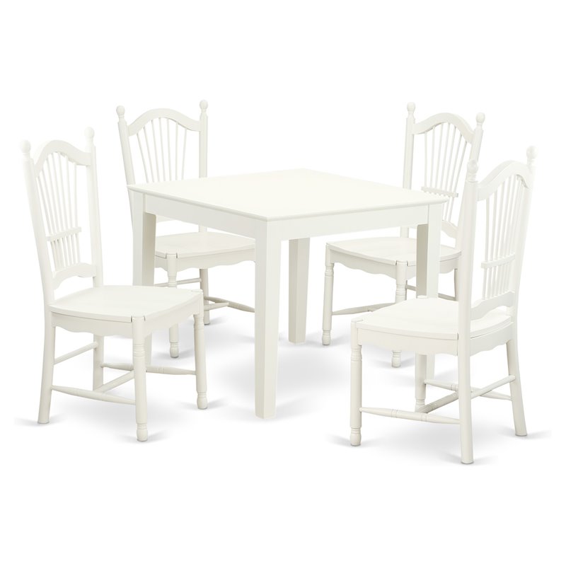 East West Furniture Oxford 5-piece Wood Kitchen Table Set in Linen White