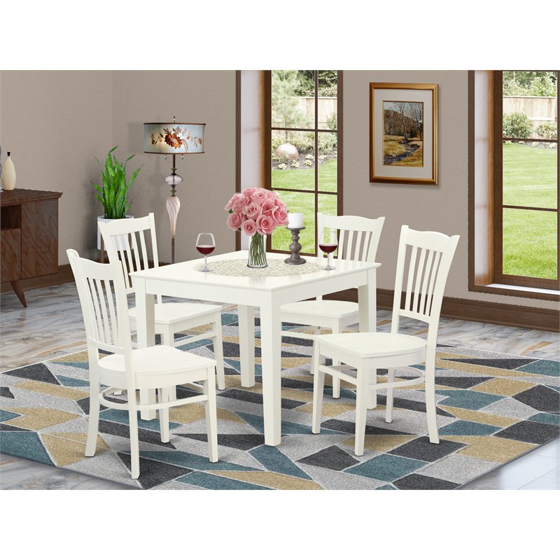 East West Furniture Oxford 5-piece Wood Dining Table and Chair Set in White