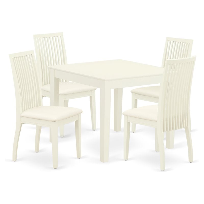 East West Furniture Oxford 5-piece Wood Dining Table and Chairs in Linen White
