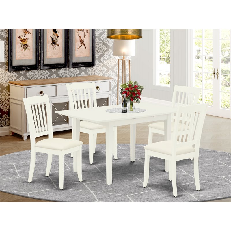 East West Furniture Norfolk 5-piece Wood Dining Set with Fabric Seat in White