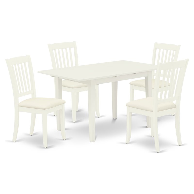 East West Furniture Norfolk 5-piece Wood Dining Set with Fabric Seat in White