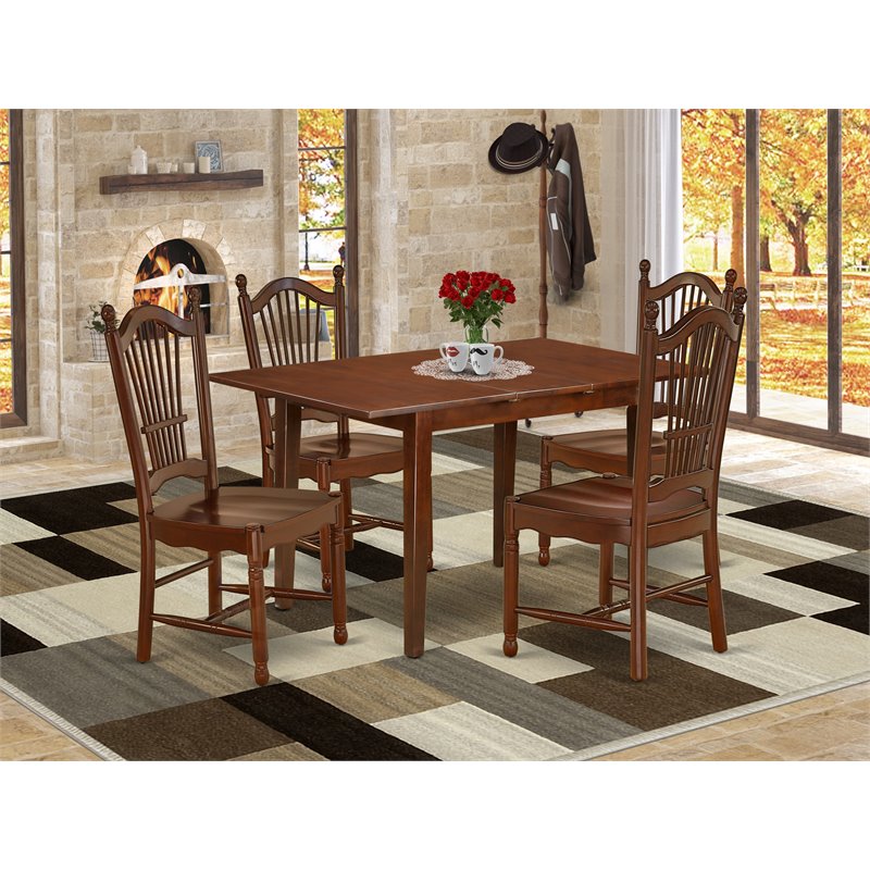 East West Furniture Norfolk 5-piece Dining Set with Rectangle Table in Mahogany
