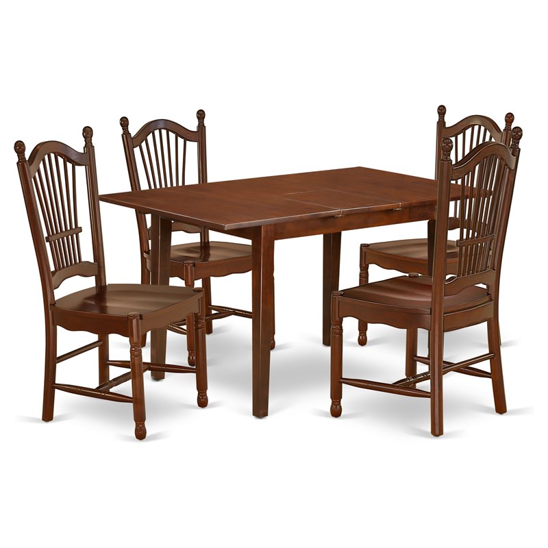 East West Furniture Norfolk 5-piece Dining Set with Rectangle Table in Mahogany