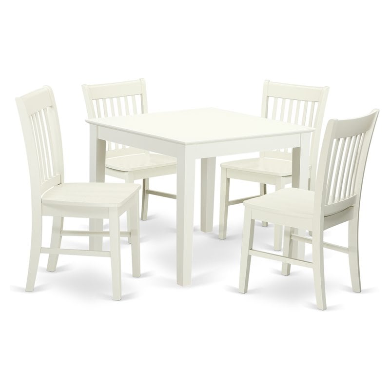 East West Furniture Oxford 5-piece Wood Table and Dining Chairs in Linen White