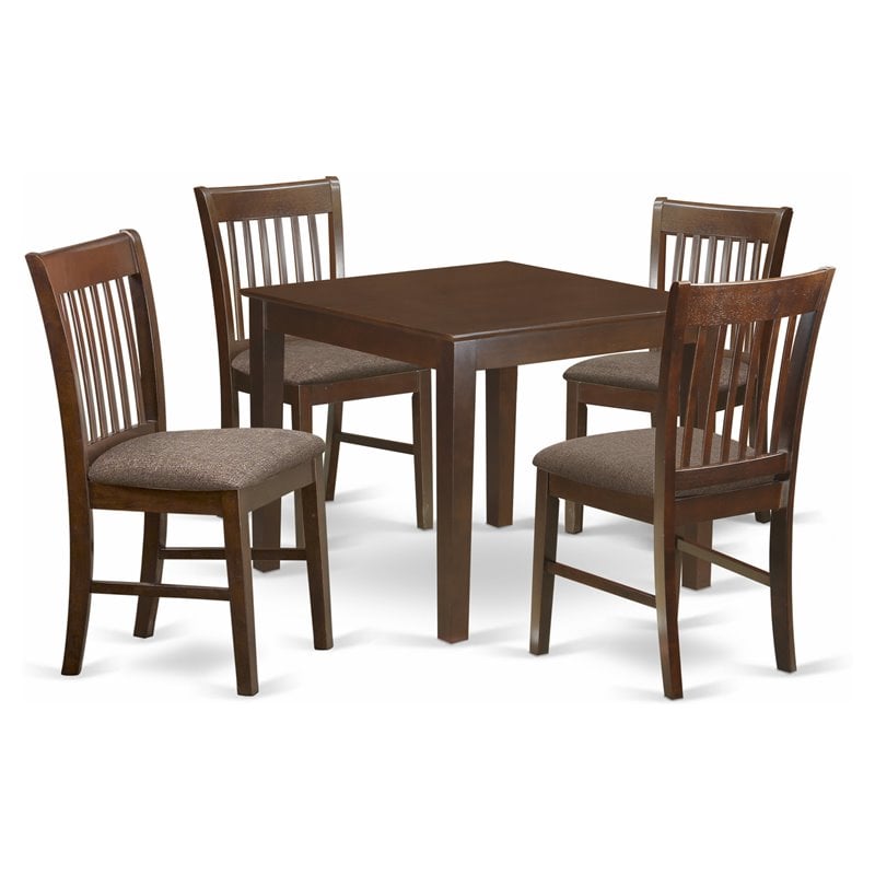 East West Furniture Oxford 5-piece Wood Dining Set with Fabric Seat in Mahogany