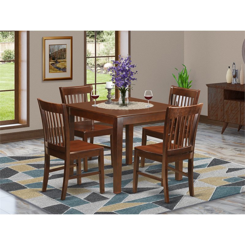 East West Furniture Oxford 5Pcs Wood Chair and Dining Table in Mahogany