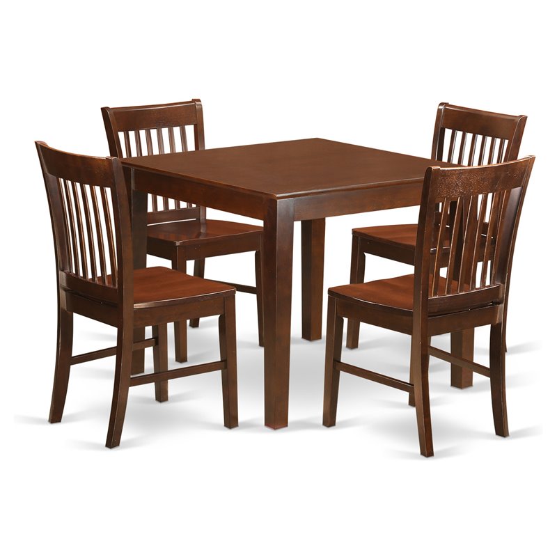 East West Furniture Oxford 5Pcs Wood Chair and Dining Table in Mahogany