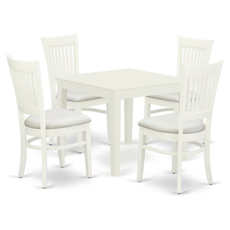East West Furniture Oxford 5-piece Wood Dining Set with Linen Seat in White
