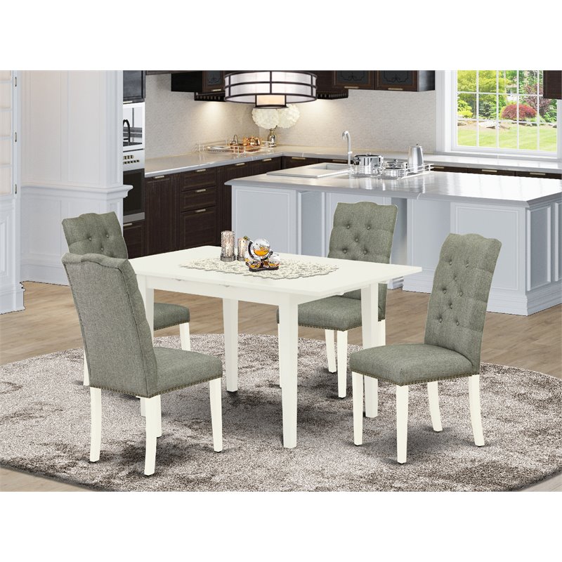 East West Furniture Norfolk 5-piece Wood Kitchen Table Set in Linen White