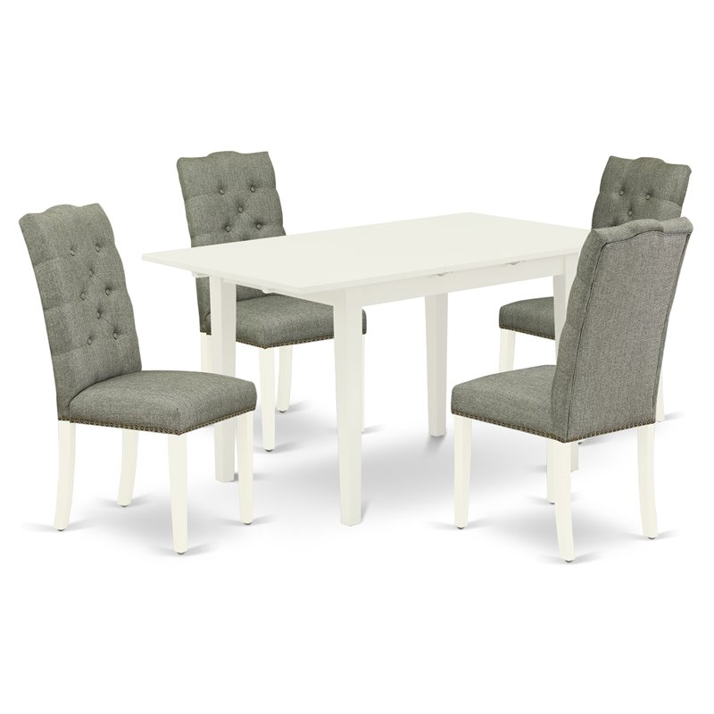 East West Furniture Norfolk 5-piece Wood Kitchen Table Set in Linen White