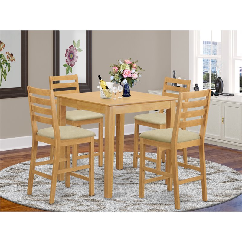 East West Furniture Pub 5-piece Wood Counter Height Dining Set in Oak
