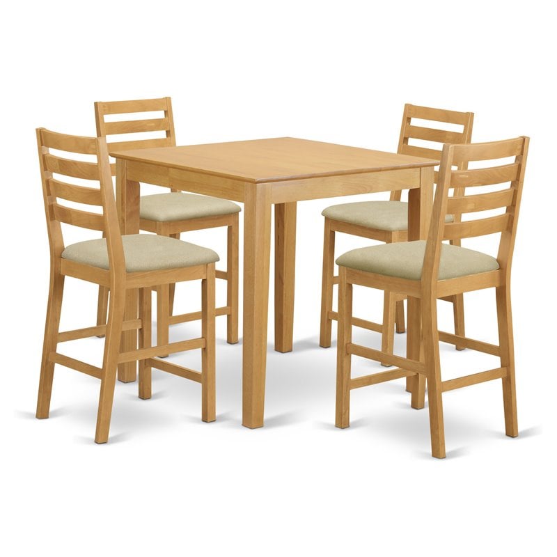 East West Furniture Pub 5-piece Wood Counter Height Dining Set in Oak