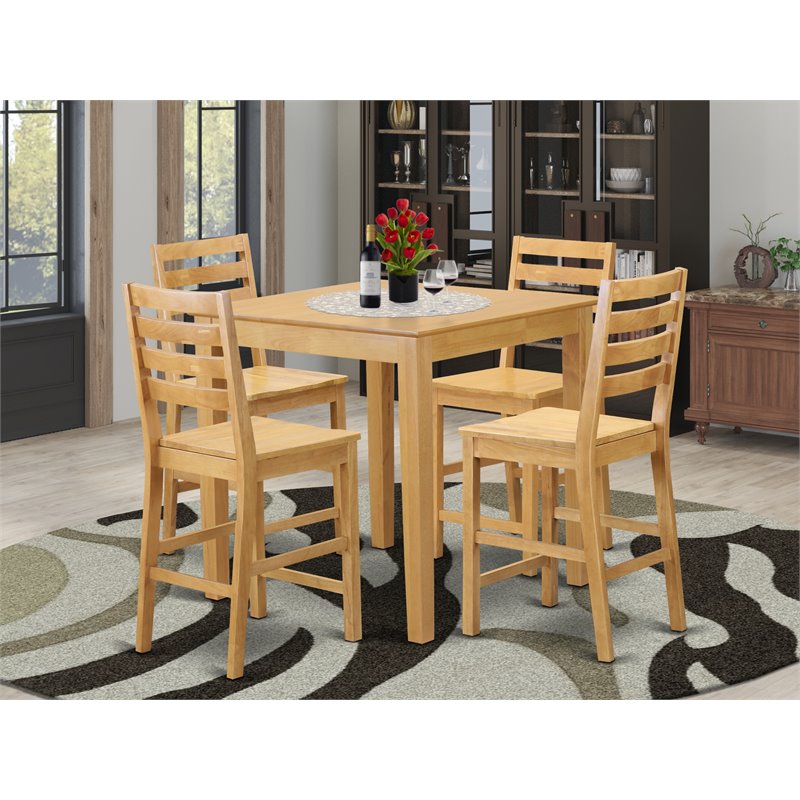 East West Furniture Pub 5-piece Traditional Wood Dining Set in Oak