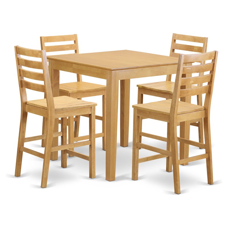 East West Furniture Pub 5-piece Traditional Wood Dining Set in Oak