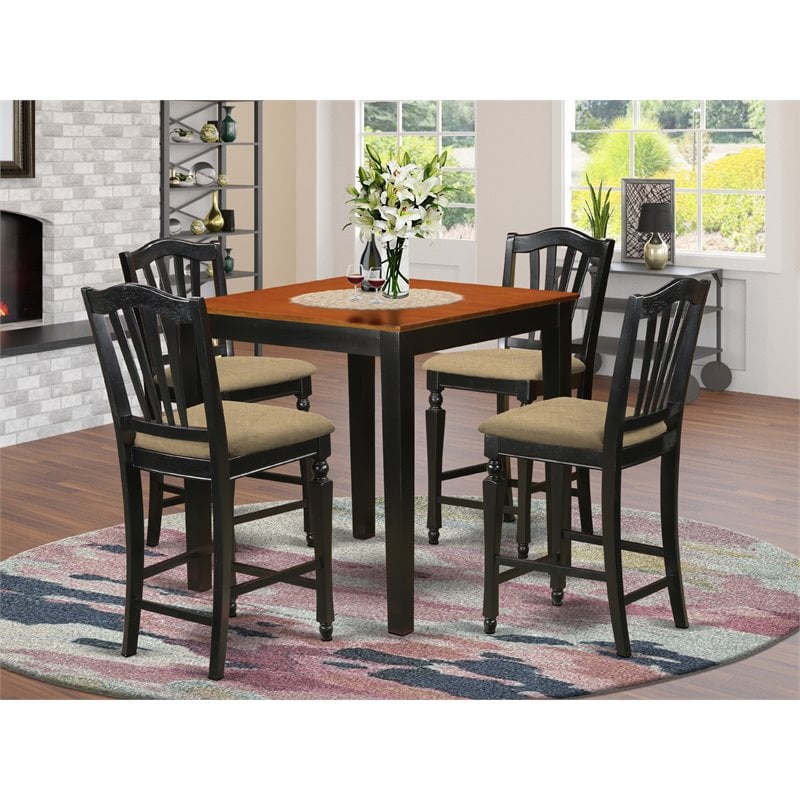 East West Furniture Pub 5-piece Wood Counter Height Dining Set in Black/Cherry