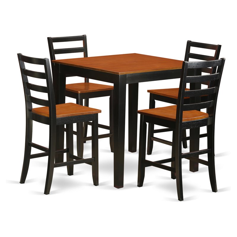 East West Furniture Pub 5-piece Wood Dining Room Set in Black/Cherry