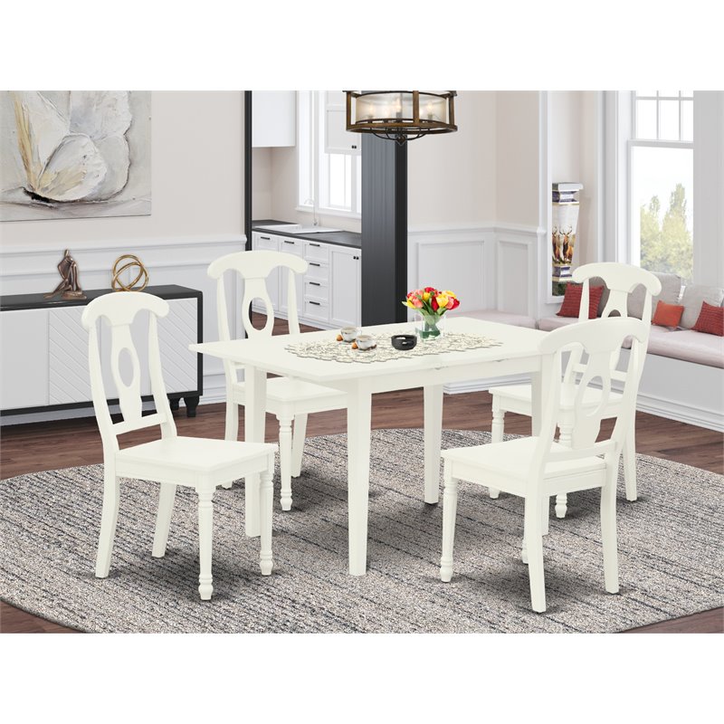 East West Furniture Norfolk 5-piece Wood Table and Dining Chairs in Linen White