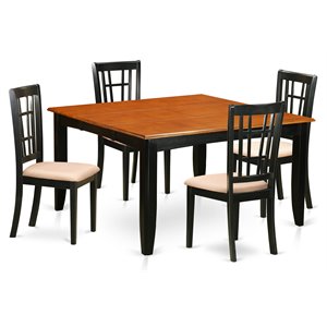 East West Furniture Parfait 5-piece Wood Dining Set with Fabric Seat in Black