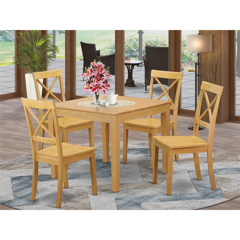 East West Furniture Oxford 5-piece Traditional Wood Dinette Set in Oak