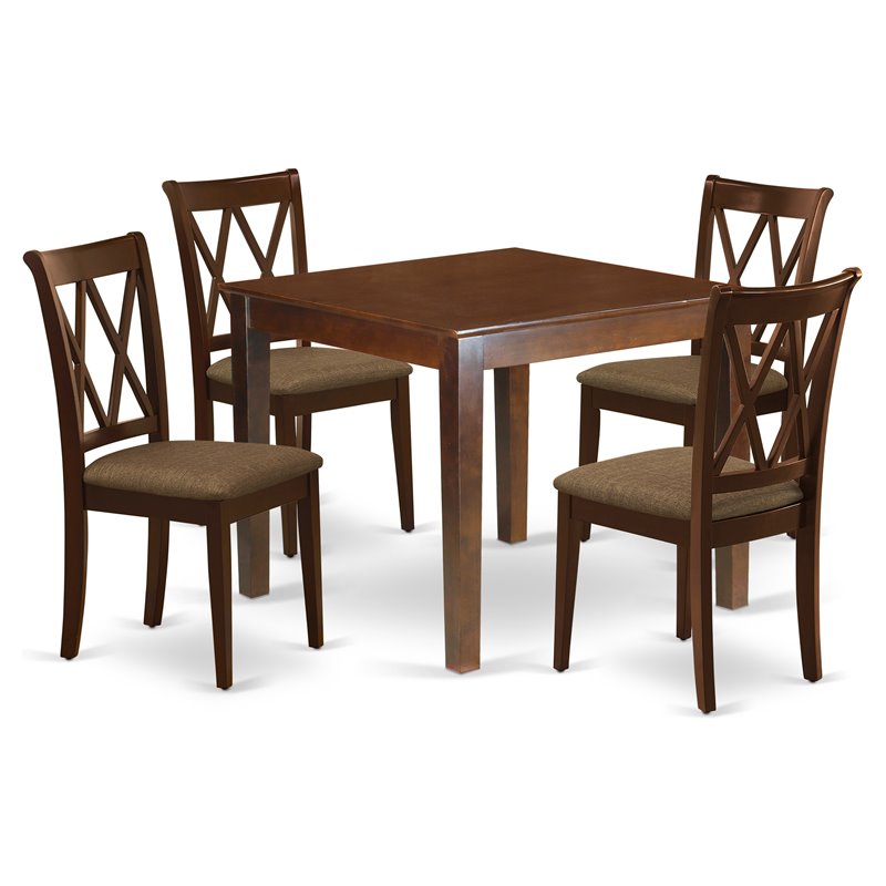 East West Furniture Oxford 5-piece Wood Dining Set with Square Table in Mahogany