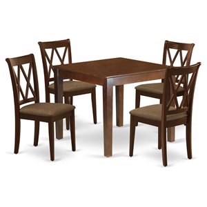 East West Furniture Oxford 5-piece Wood Dining Set with Square Table in Mahogany