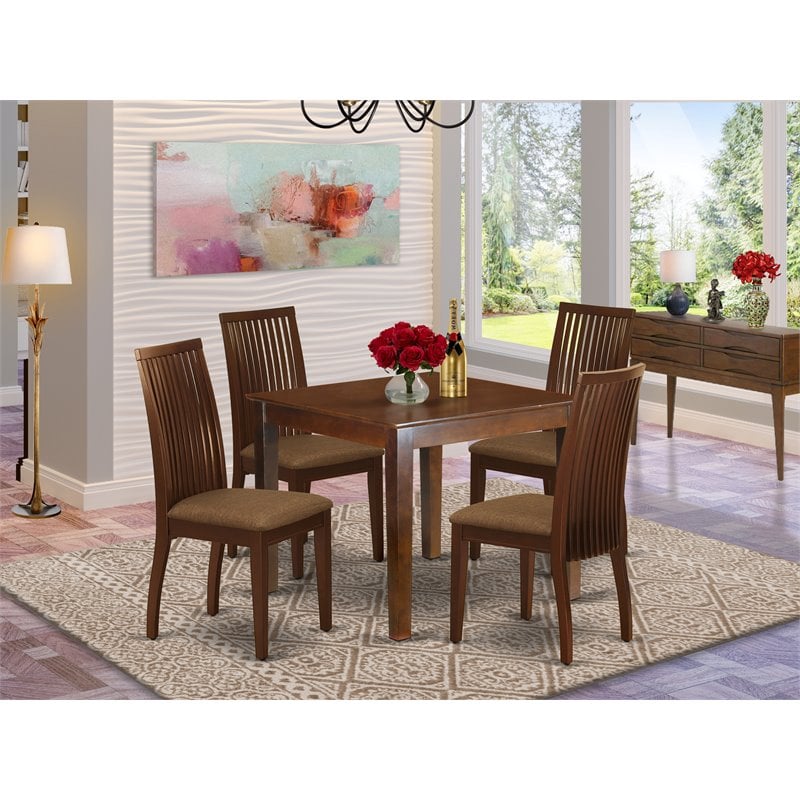 East West Furniture Oxford 5-piece Wood Dining Table and Chairs in Mahogany