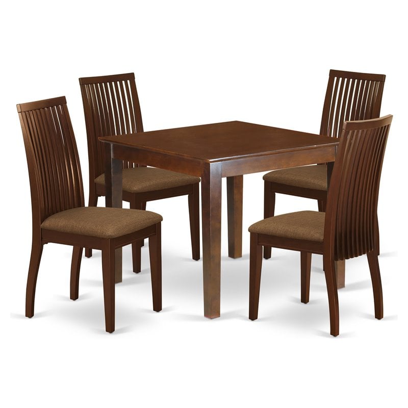 East West Furniture Oxford 5-piece Wood Dining Table and Chairs in Mahogany
