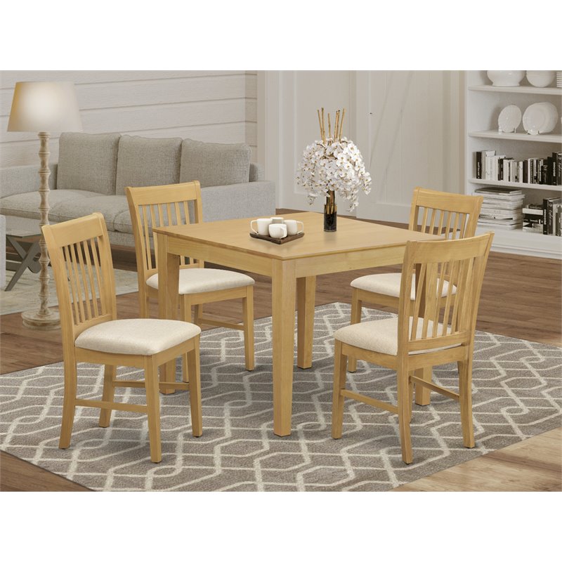 East West Furniture Oxford 5-piece Wood Dining Table and Chairs in Oak