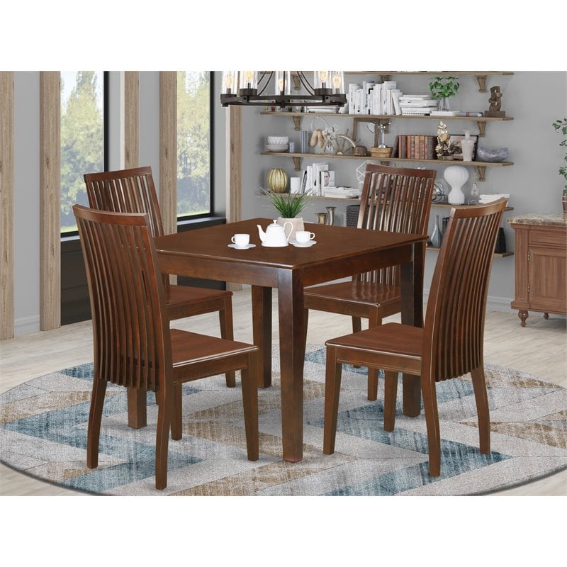 East West Furniture Oxford 5-piece Wood Table and Dining Chair Set in Mahogany