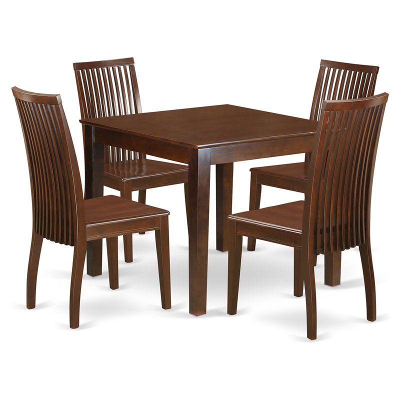 East West Furniture Oxford 5-piece Wood Table and Dining Chair Set in Mahogany