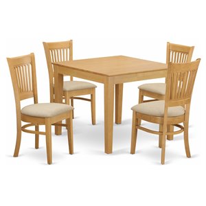 east west furniture oxford 5-piece wood dining set with fabric seat in oak