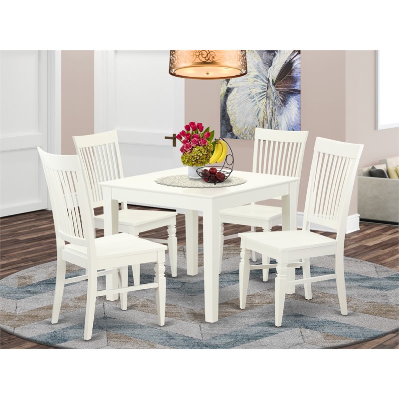 East West Furniture Oxford 5-piece Traditional Wood Dining Set in Linen White