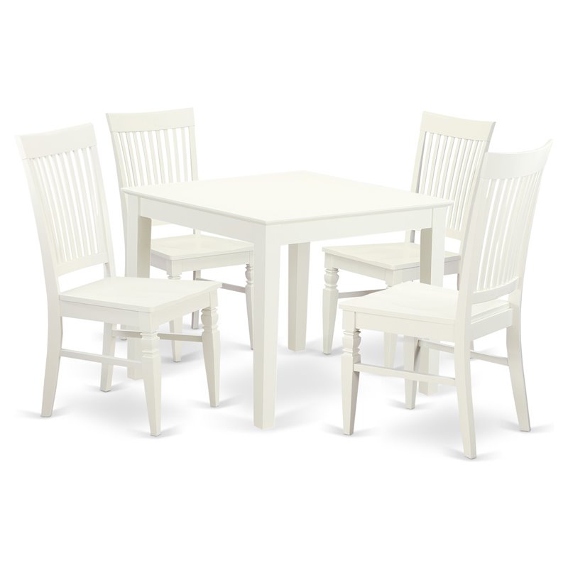 East West Furniture Oxford 5-piece Traditional Wood Dining Set in Linen White