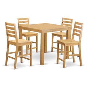 East West Furniture Cafe 5-piece Wood Traditional Dining Set with Stools in Oak