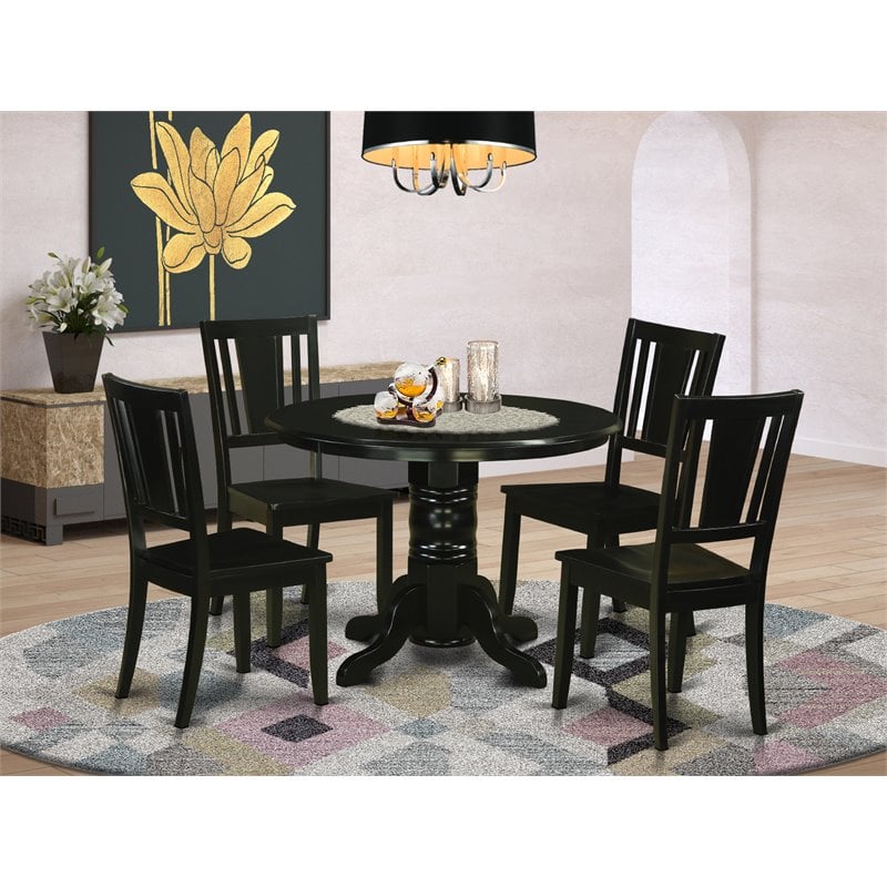 East West Furniture Shelton 5-piece Wood Dining Table and Chairs in Black